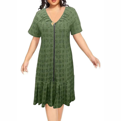 Vestido Mujer de Cuadros Cremallera Bajo Plisado
