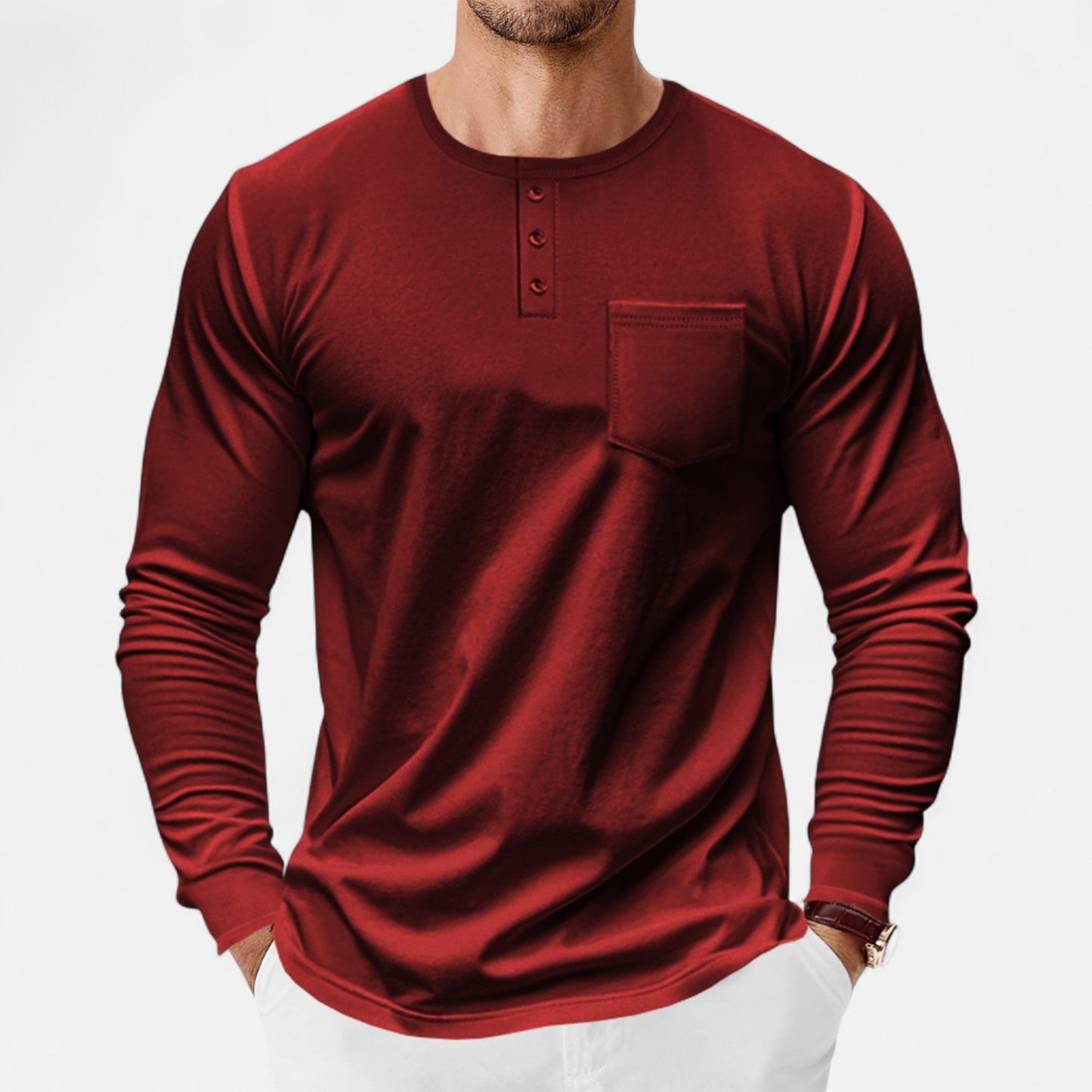 Camisa Henley Hombre Algodón Manga Larga Estilo Riviera
