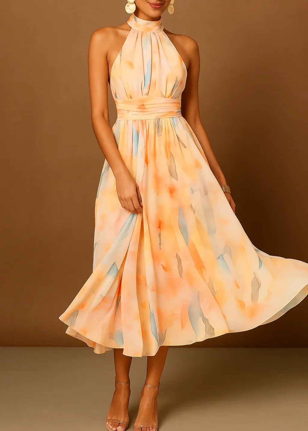 Vestido Largo Mujer Estampado Acuarela Fluido
