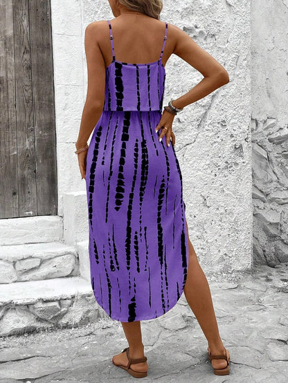 Vestido midi mujer de tela estampada tirantes finos