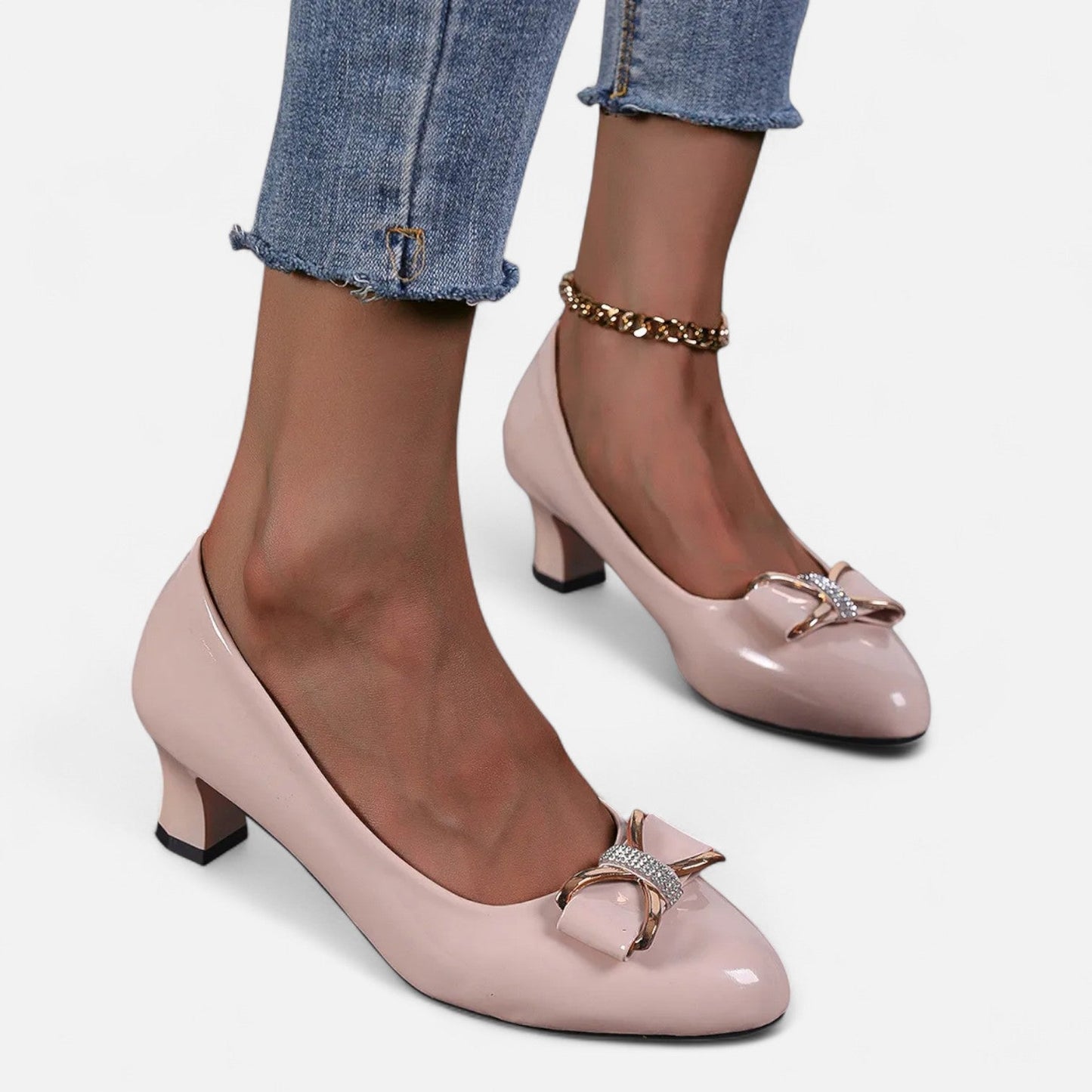 Tacones Altos Mujer con Lazo y Detalle de Cristal
