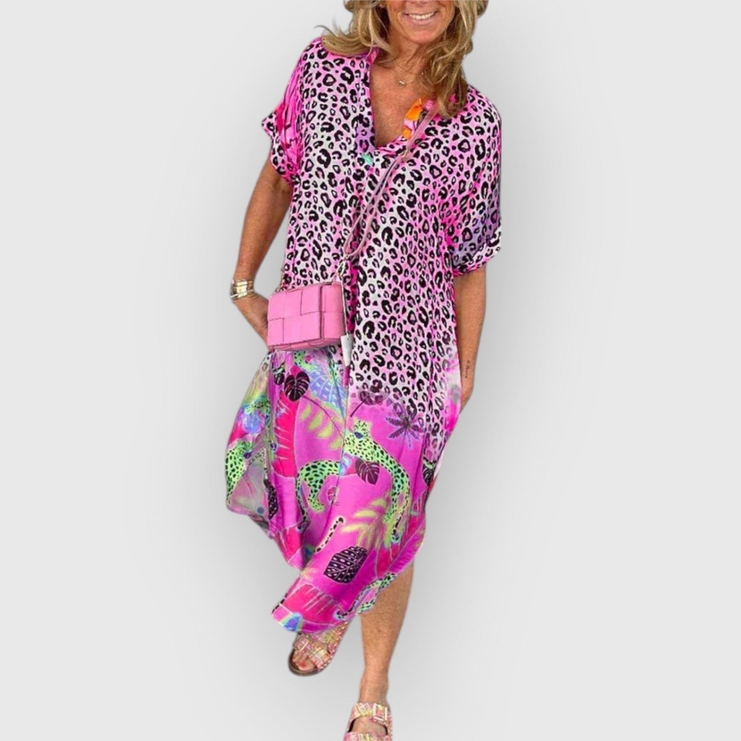 Vestido midi mujer fluido corte relajado