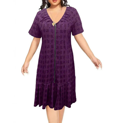 Vestido Mujer de Cuadros Cremallera Bajo Plisado