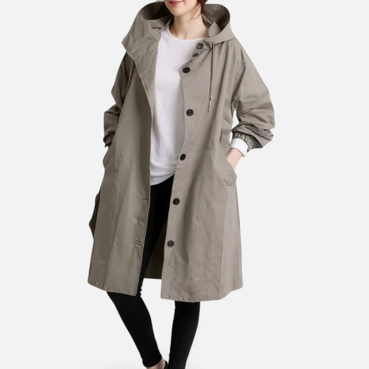 Gabardina Mujer Impermeable con Capucha Corte Atemporal