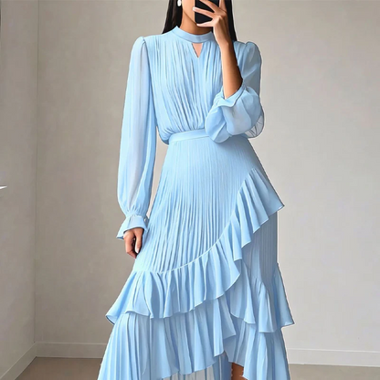 Vestido mujer elegante escote ojo de cerradura y volantes