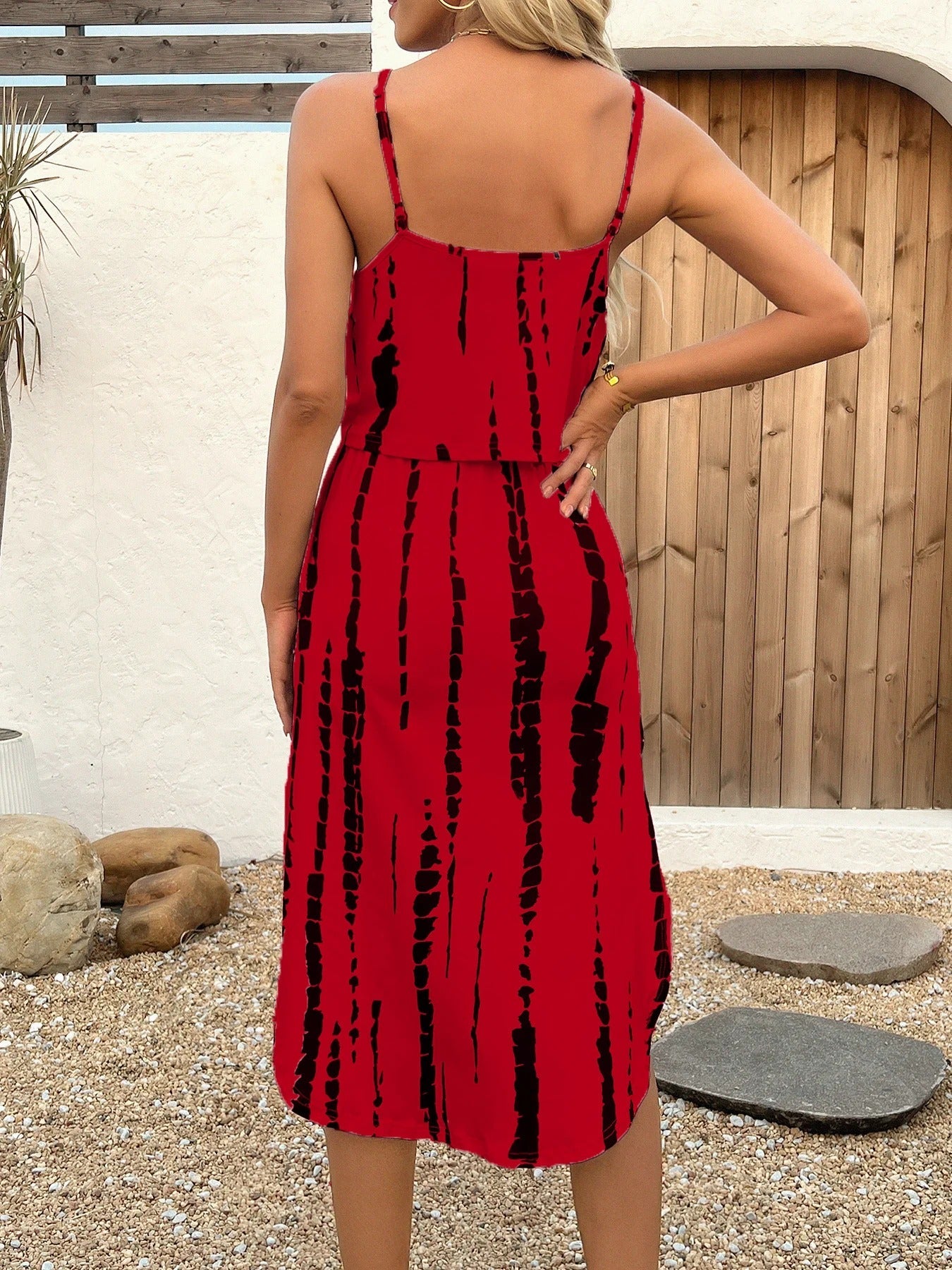 Vestido midi mujer de tela estampada tirantes finos