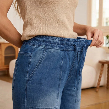 Pantalones Vaqueros Mujer Cintura con Cordón Pierna Ancha