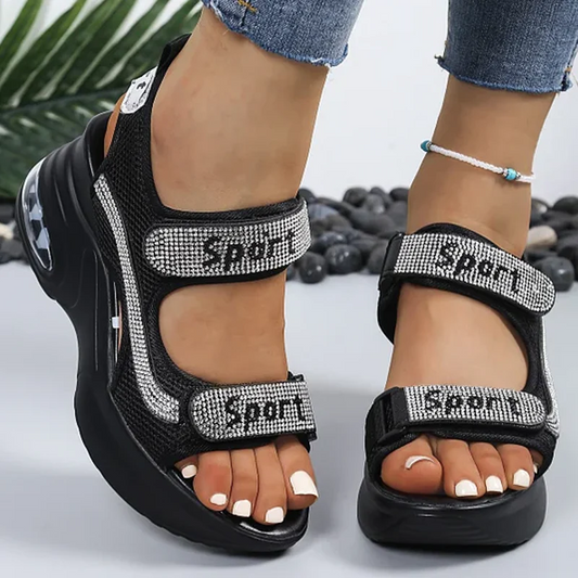 Sandalias Mujer Ortopédicas Cuña Detalles Brillantes - Mavetta