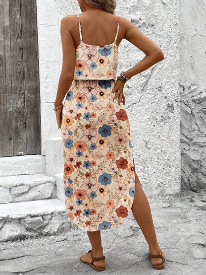 Vestido midi mujer de tela estampada tirantes finos