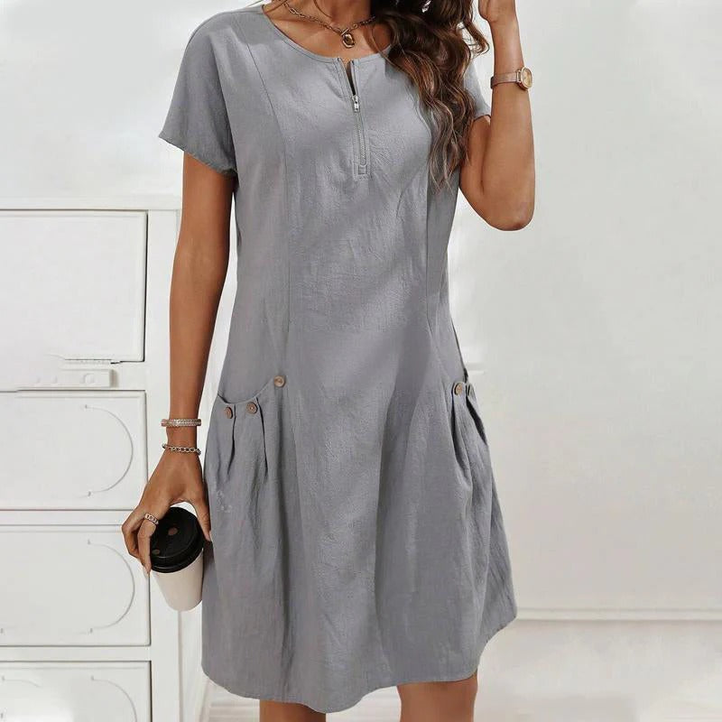 Vestido Mujer con Cremallera y Bolsillos con Botones