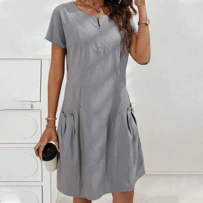 Vestido Mujer con Cremallera y Bolsillos con Botones