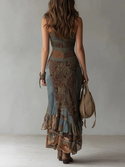 Vestido largo mujer fluido asimétrico con abertura diseño étnico