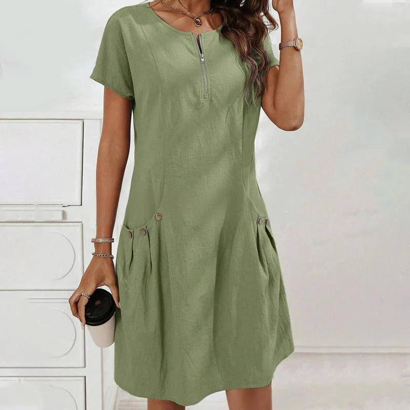 Vestido Mujer con Cremallera y Bolsillos con Botones