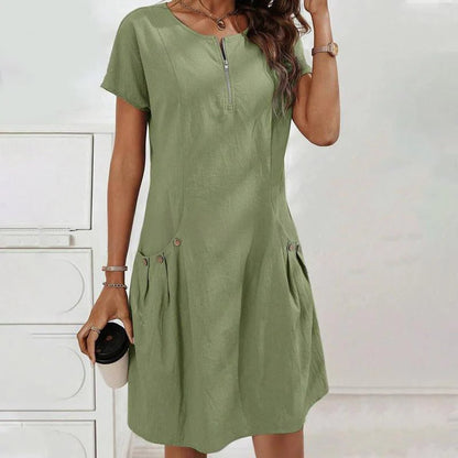 Vestido Mujer con Cremallera y Bolsillos con Botones