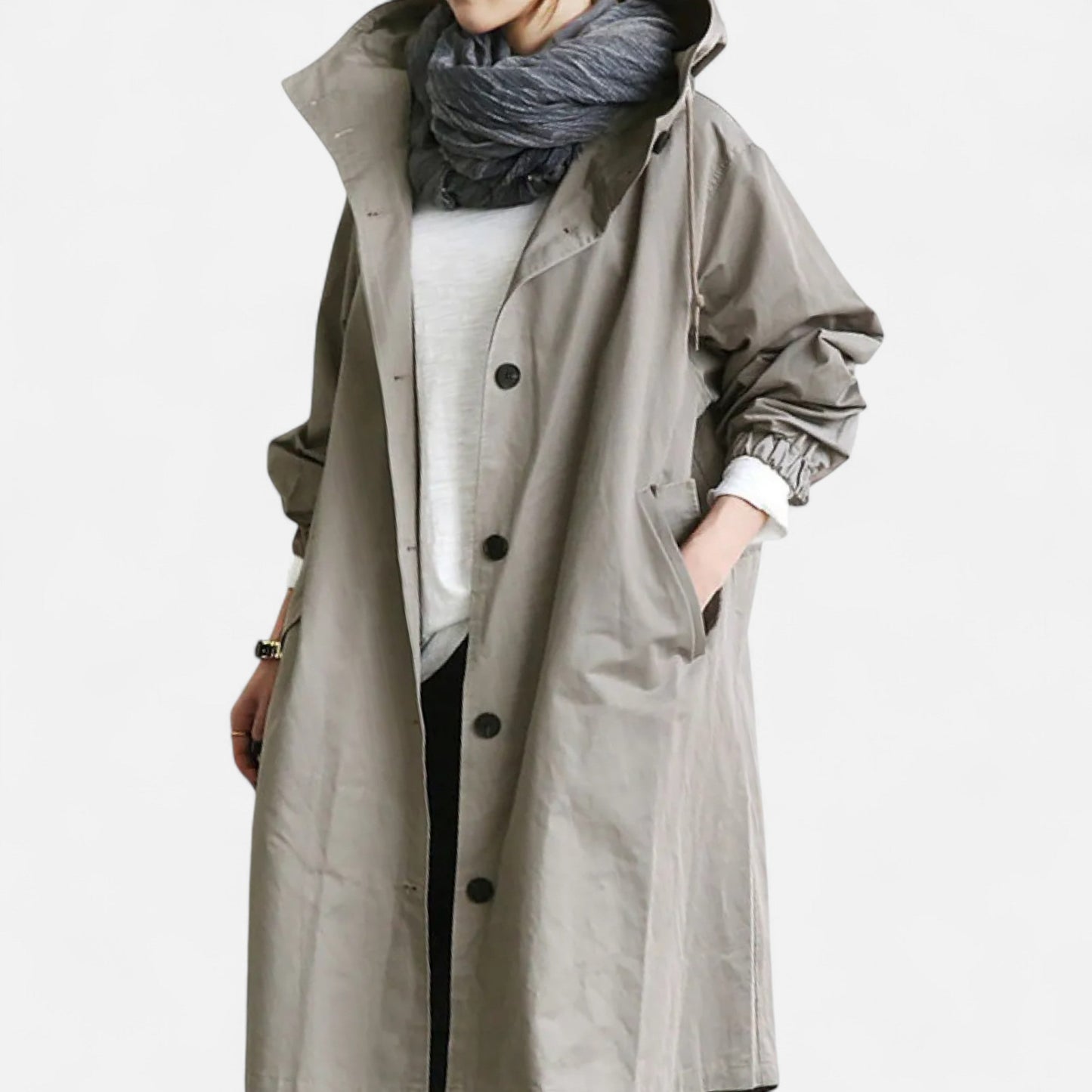 Gabardina Mujer Impermeable con Capucha Corte Atemporal