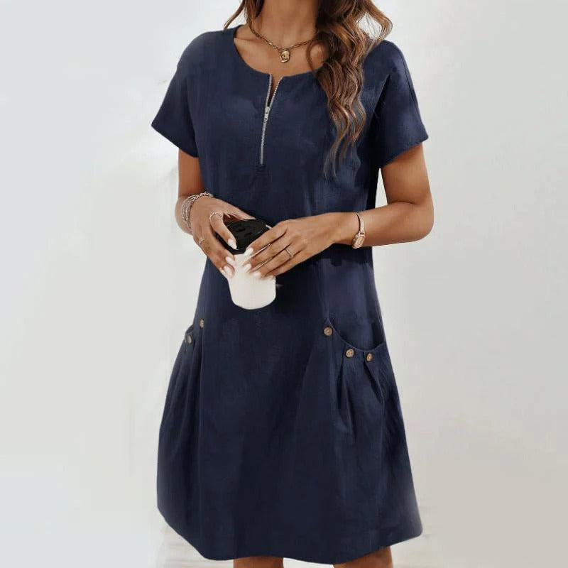 Vestido Mujer con Cremallera y Bolsillos con Botones