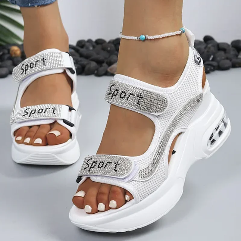 Sandalias Mujer Ortopédicas Cuña Detalles Brillantes