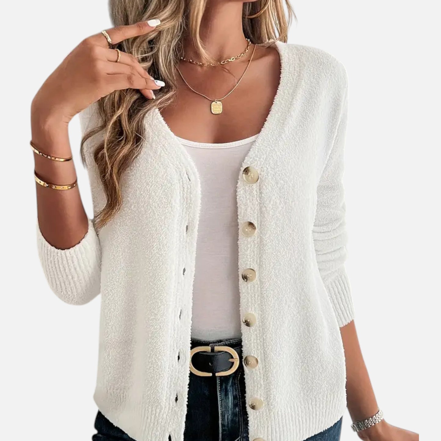 Cárdigan Mujer con Botones Frontales Ajuste Clásico