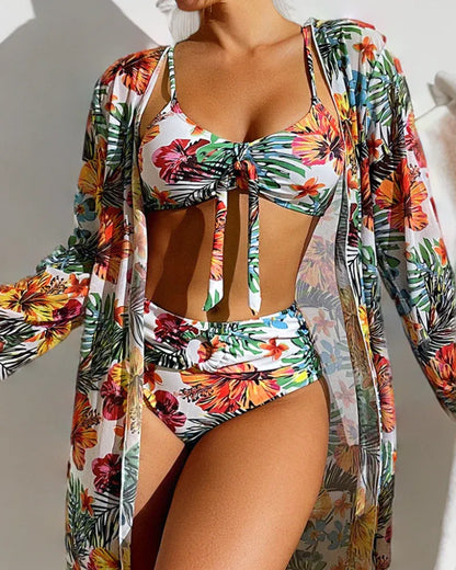Bikini Mujer Tropical con Kimono a Juego