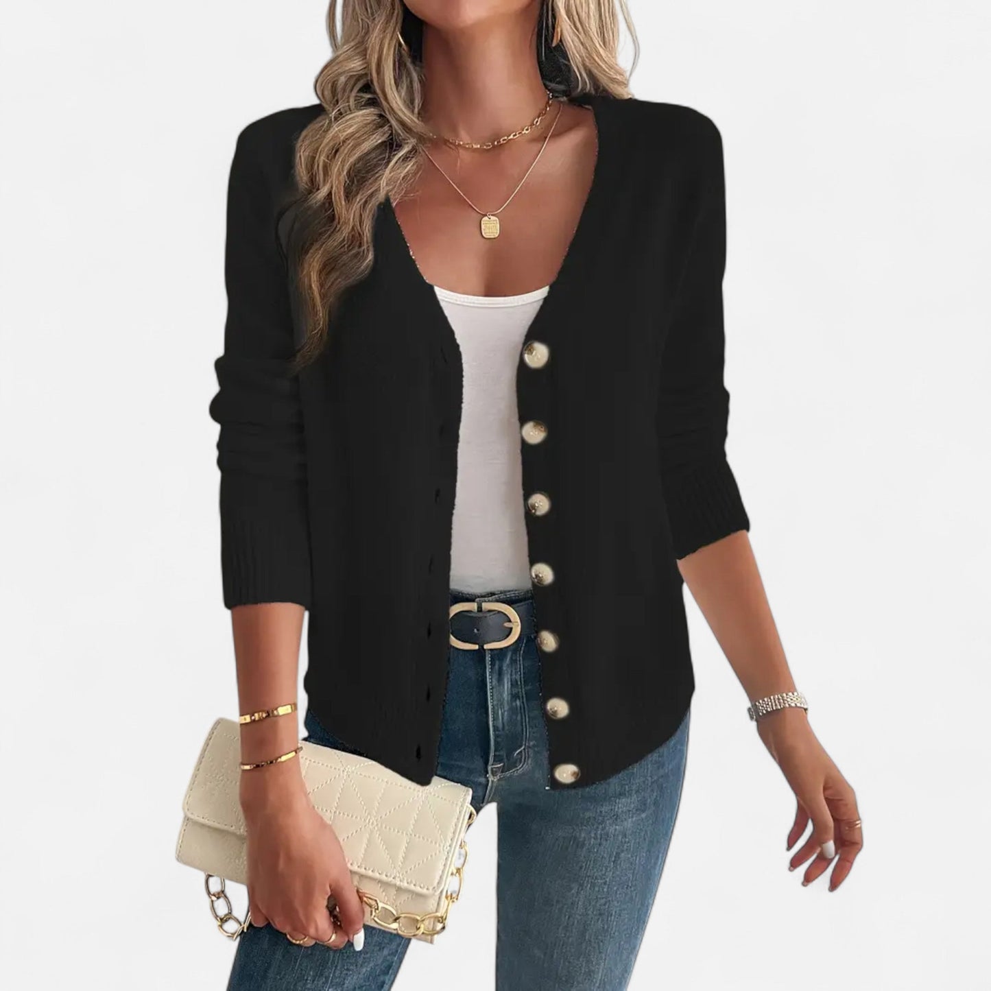Cárdigan Mujer con Botones Frontales Ajuste Clásico