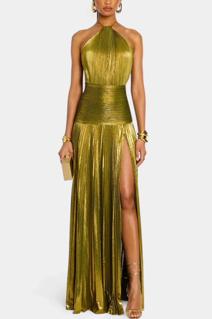 Vestido Mujer Metalizado Espalda Descubierta