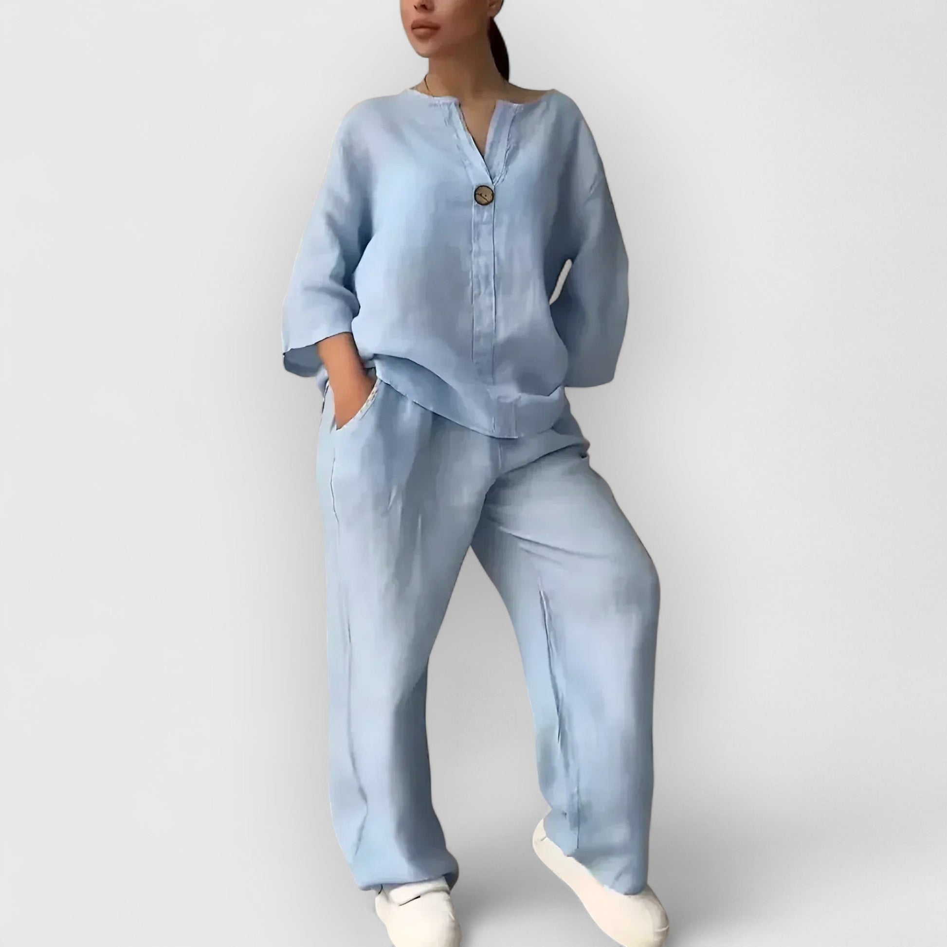 Conjunto Mujer Camisa Algodón y Pantalón Ancho Casual - Mavetta