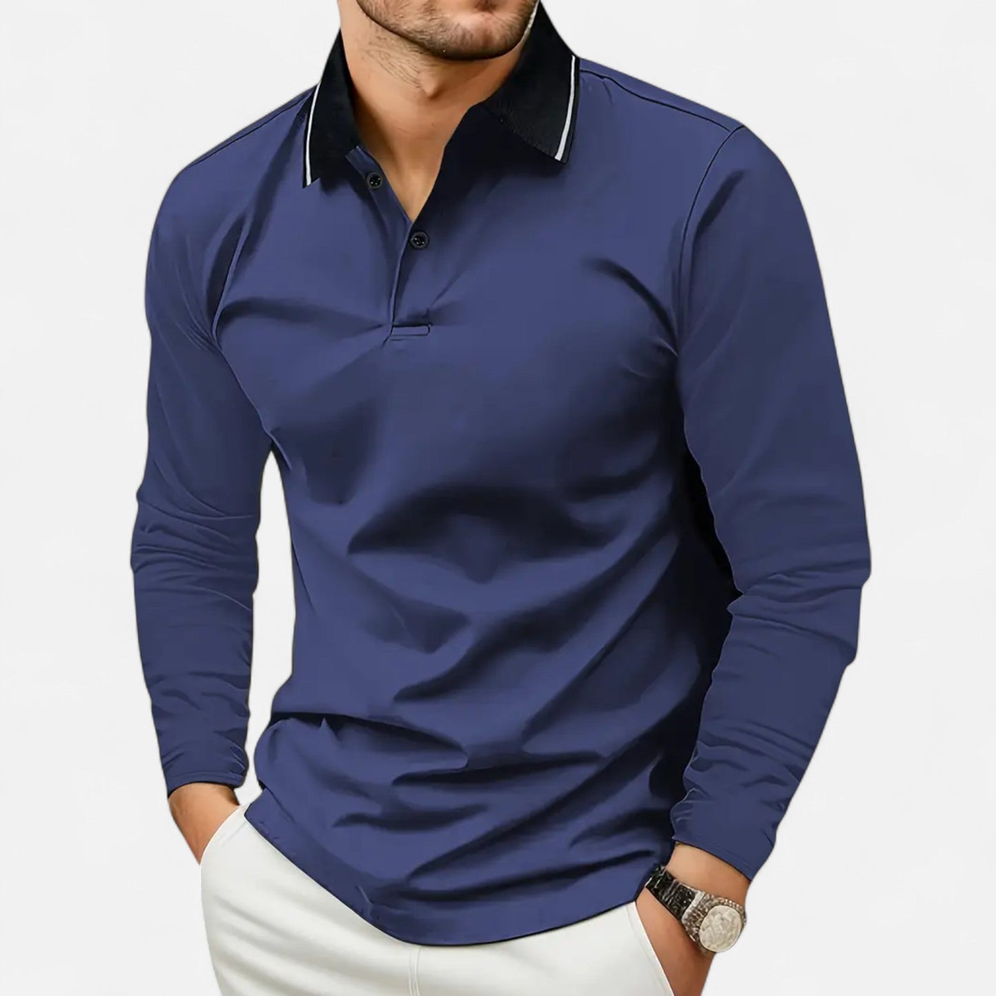 Polo Hombre Algodón Manga Larga Estilo Rugby