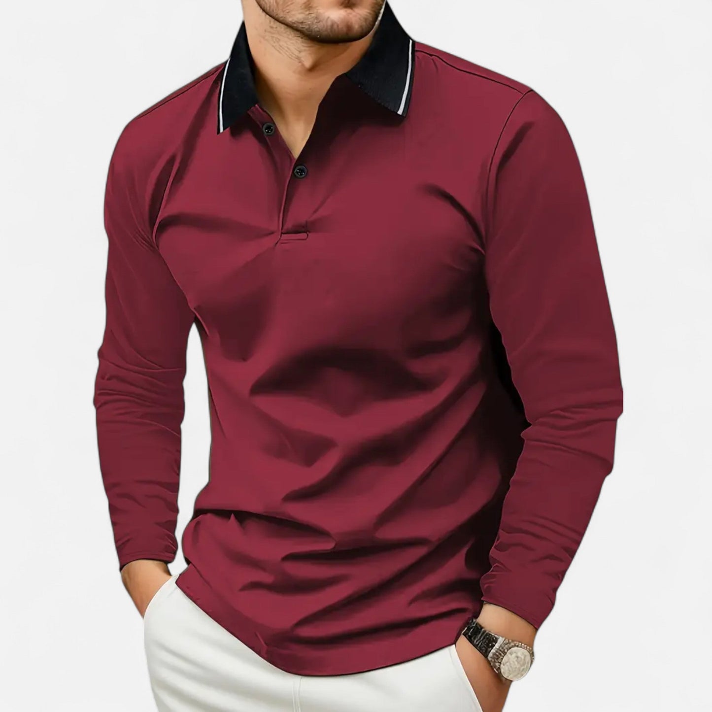 Polo Hombre Algodón Manga Larga Estilo Rugby