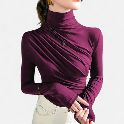 Blusa Mujer Cuello Alto Detalle Fruncido Ajuste Regular