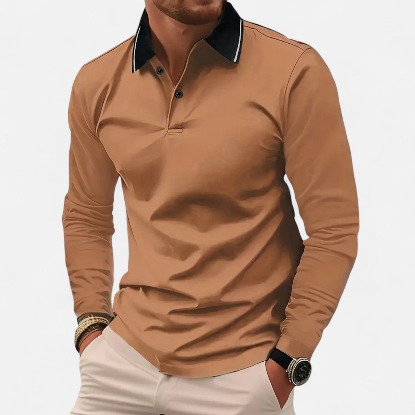 Polo Hombre Algodón Manga Larga Estilo Rugby