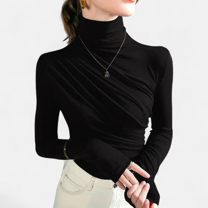 Blusa Mujer Cuello Alto Detalle Fruncido Ajuste Regular