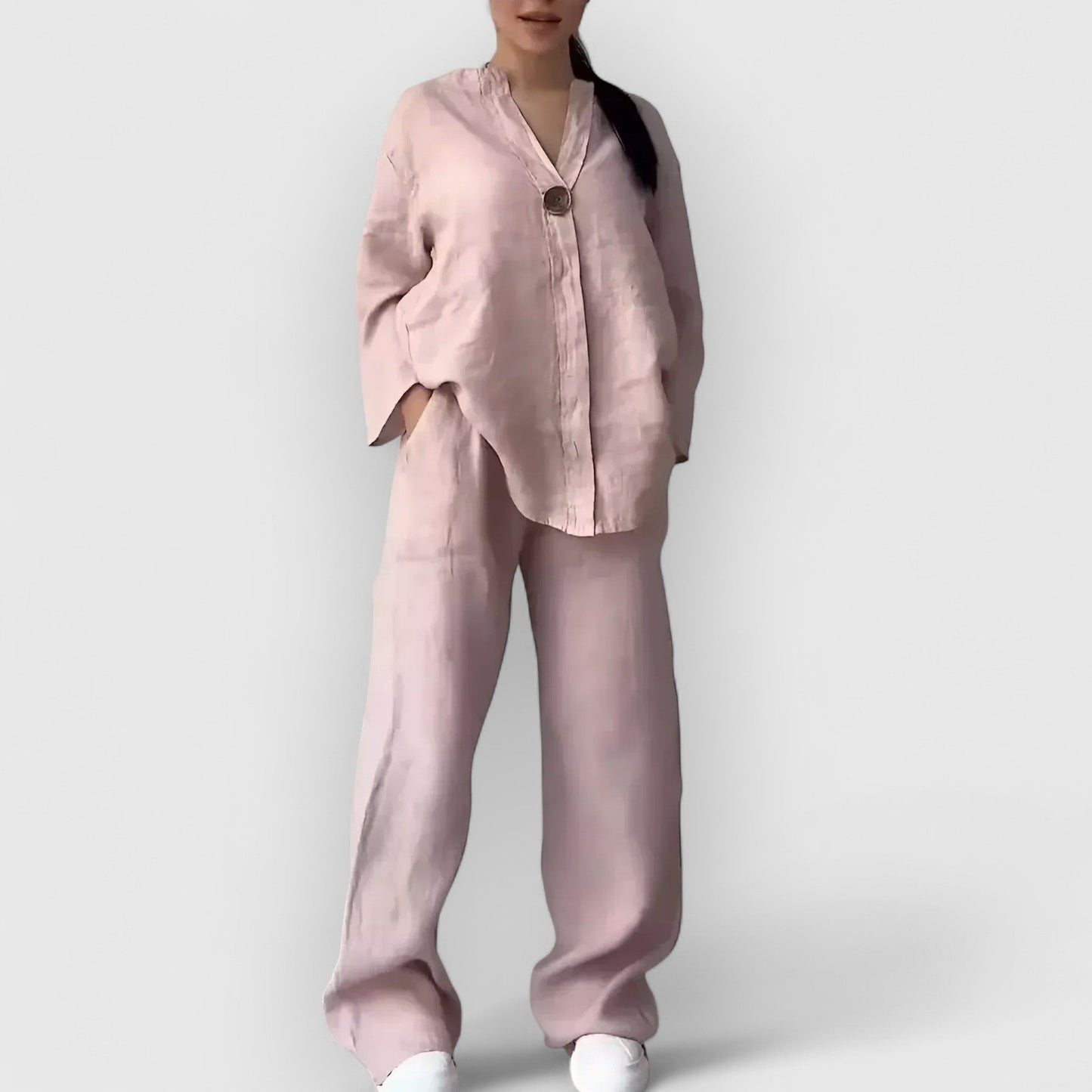 Conjunto Mujer Camisa Algodón y Pantalón Ancho Casual
