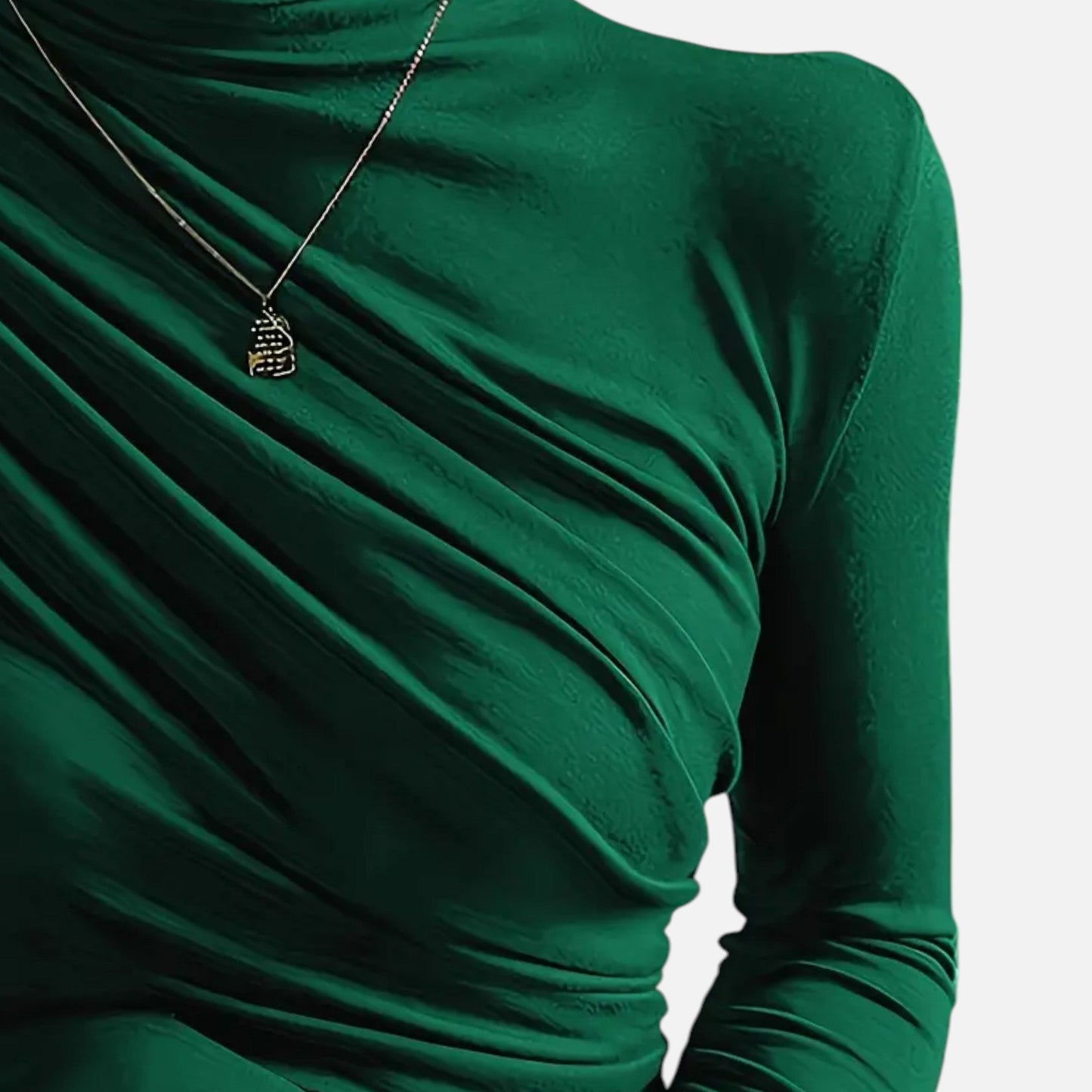 Blusa Mujer Cuello Alto Detalle Fruncido Ajuste Regular