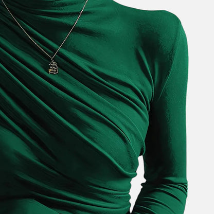 Blusa Mujer Cuello Alto Detalle Fruncido Ajuste Regular