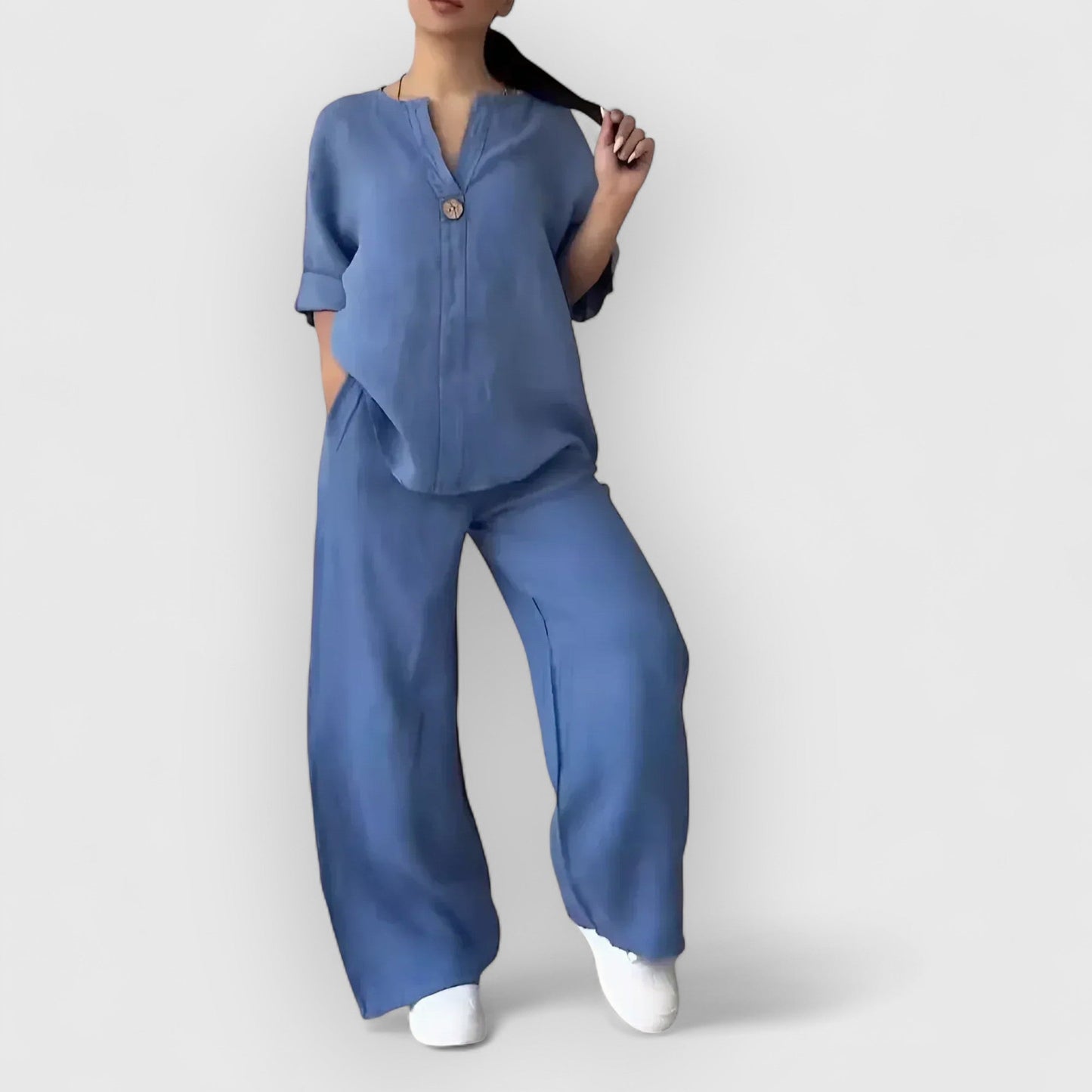 Conjunto Mujer Camisa Algodón y Pantalón Ancho Casual