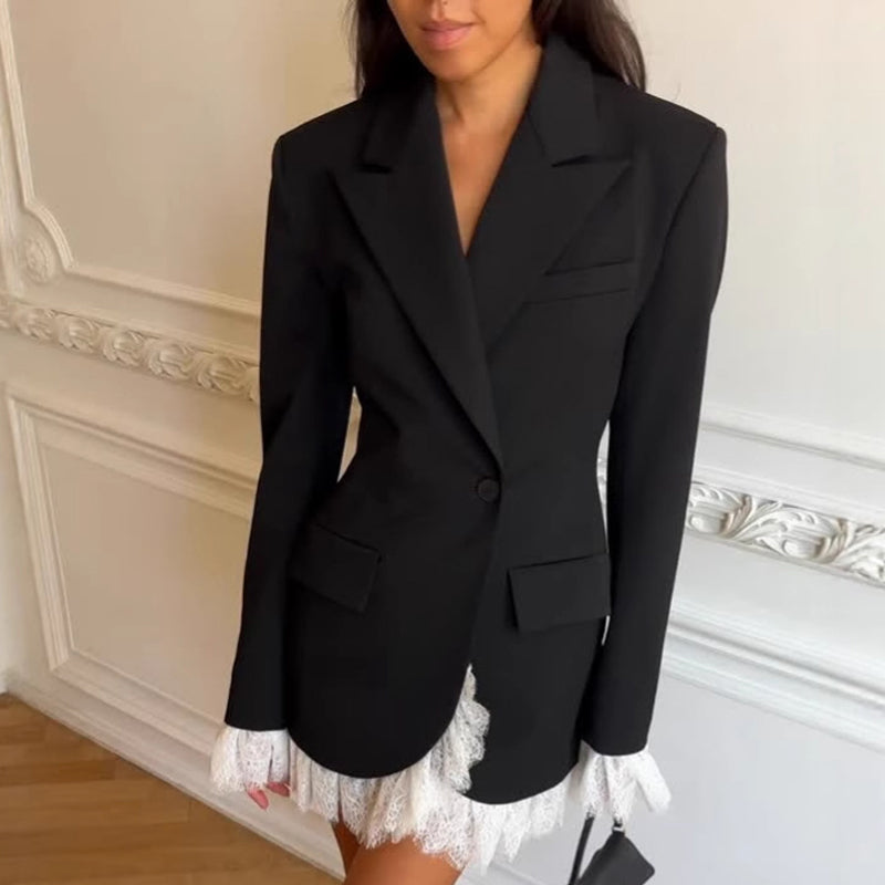Vestido Blazer Mujer con Ribete de Encaje Ajuste Clásico