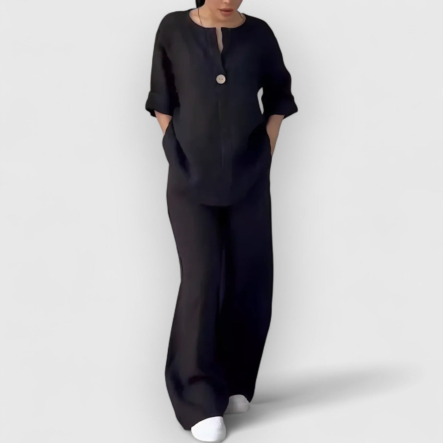 Conjunto Mujer Camisa Algodón y Pantalón Ancho Casual