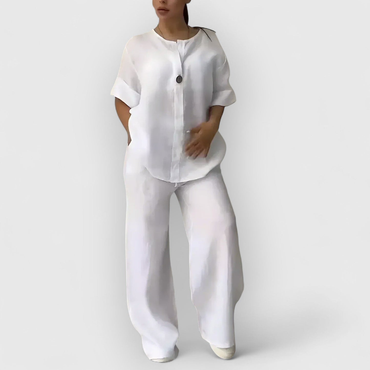 Conjunto Mujer Camisa Algodón y Pantalón Ancho Casual