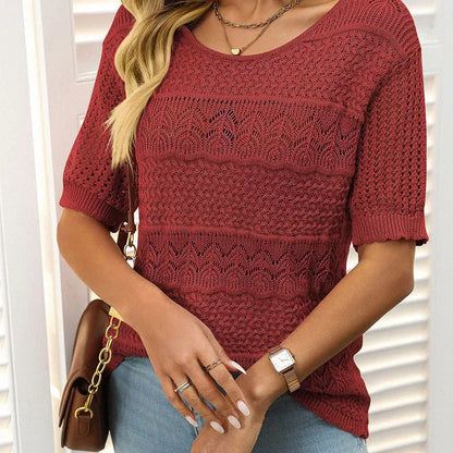 Suéter Mujer de Crochet Cuello Redondo Manga Corta