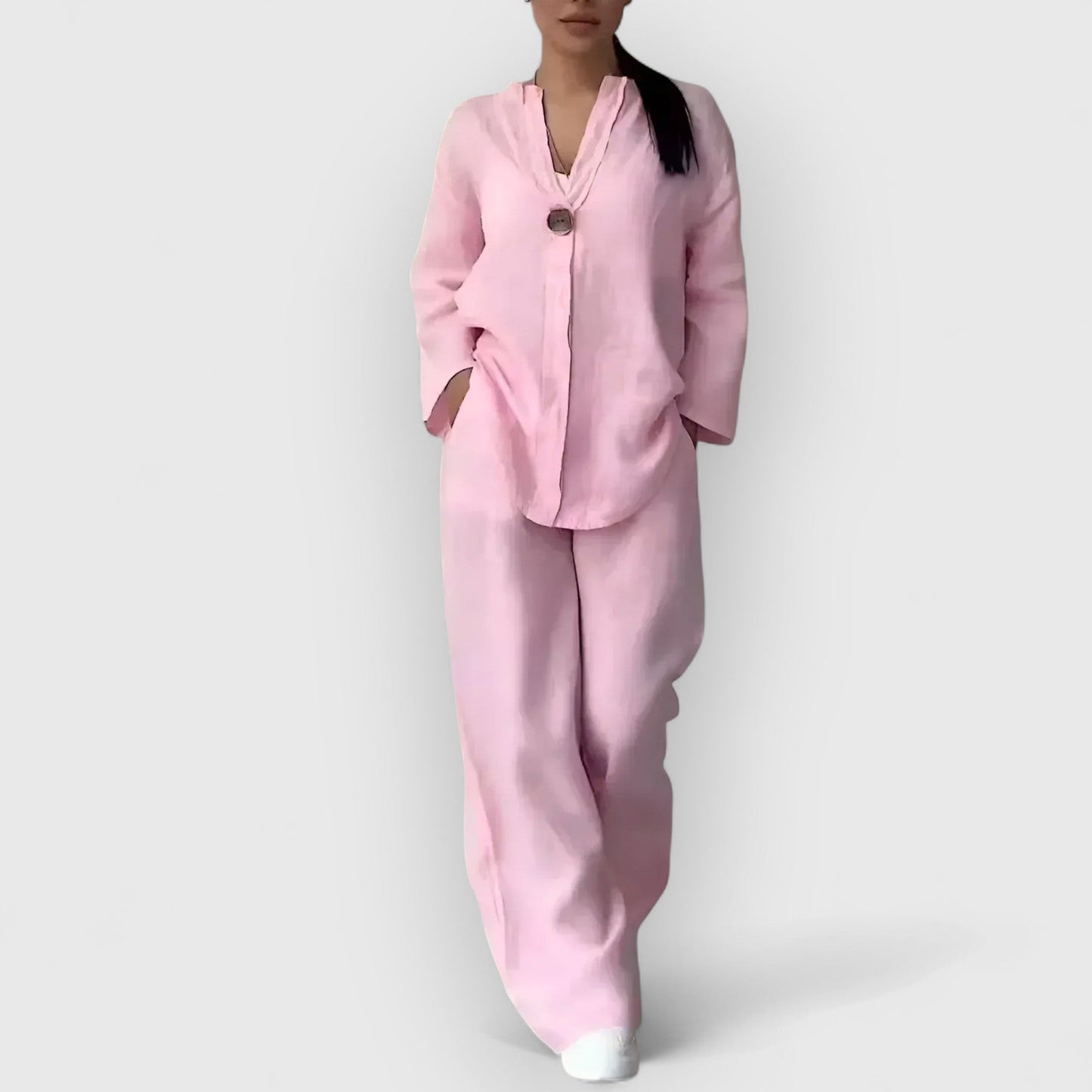 Conjunto Mujer Camisa Algodón y Pantalón Ancho Casual