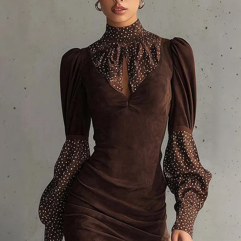 Vestido Minivestido Mujer con Detalles de Lunares Ajuste Elegante