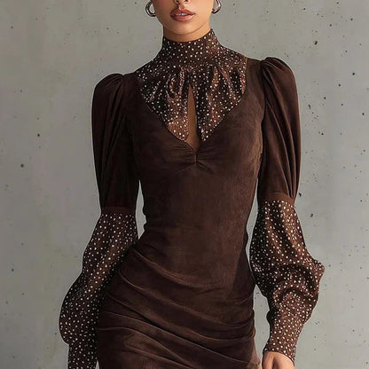 Vestido Minivestido Mujer con Detalles de Lunares Ajuste Elegante