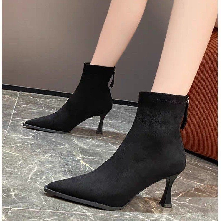 Botines Mujer Punta Estrecha Tacón Alto Elegante