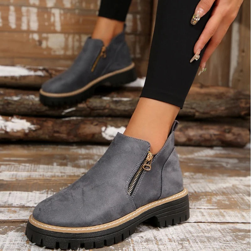 Botines Mujer Puntera Redonda Cremallera Lateral
