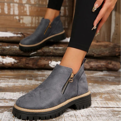 Botines Mujer Puntera Redonda Cremallera Lateral