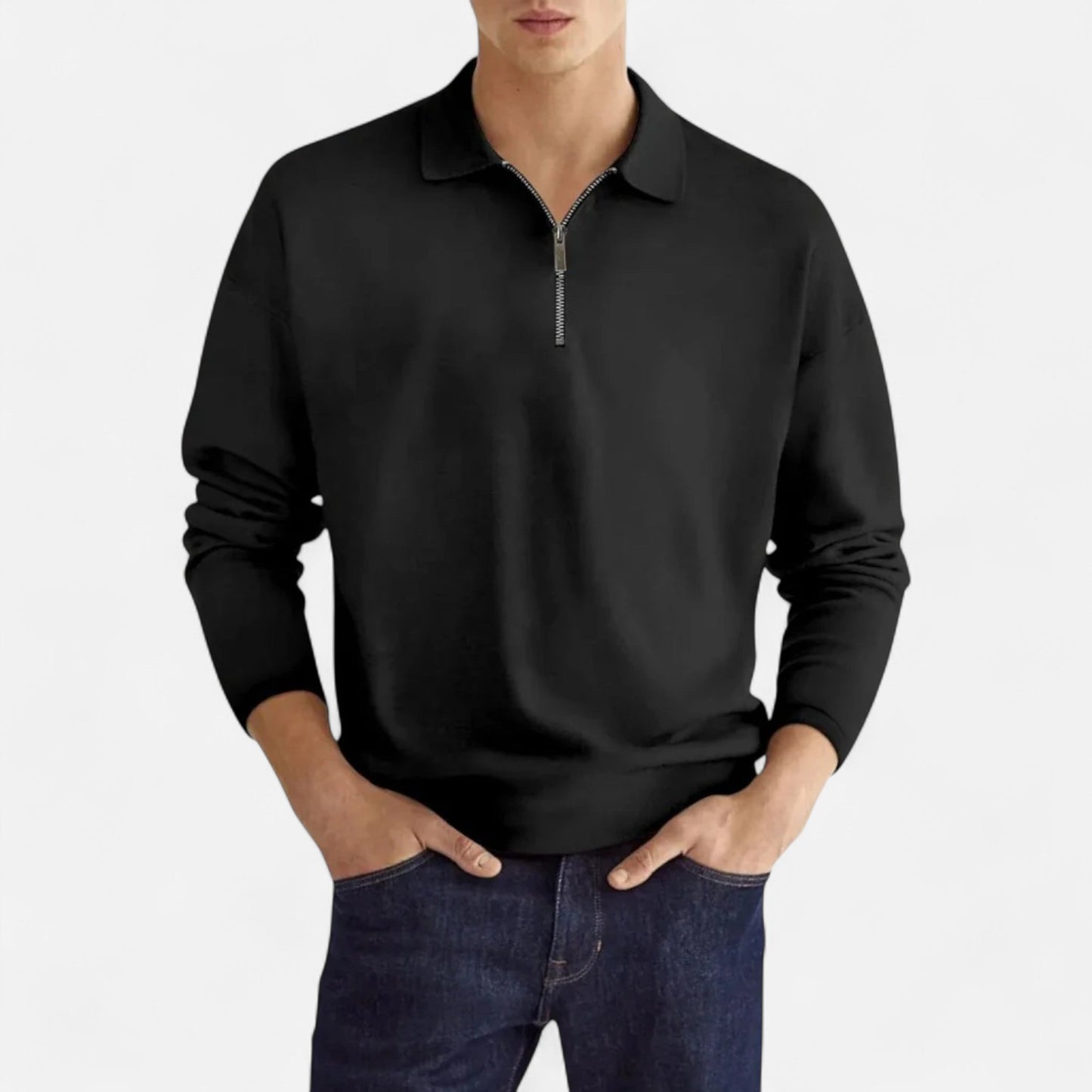 Polo Hombre Manga Larga Cremallera Estilo Clásico