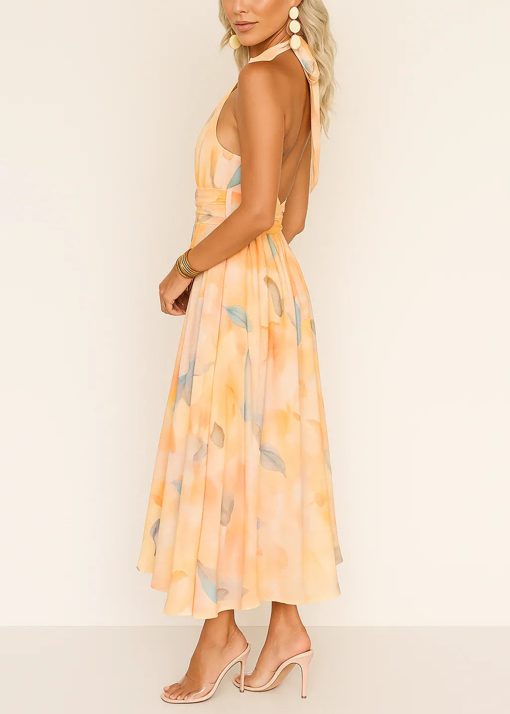 Vestido Largo Mujer Estampado Acuarela Fluido