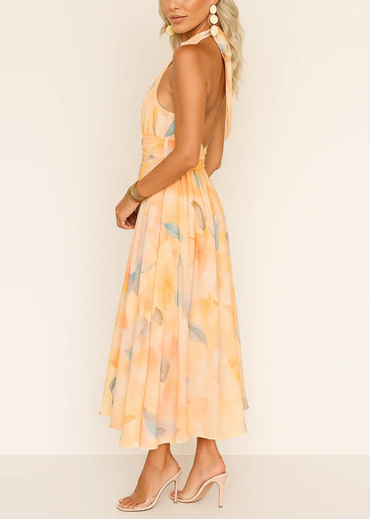 Vestido Largo Mujer Estampado Acuarela Fluido