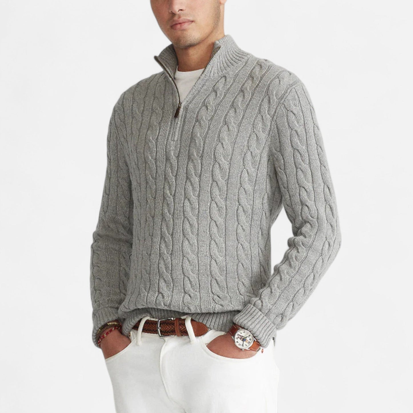 Jersey Hombre Cuello Alto Medio Cremallera Estilo Clásico