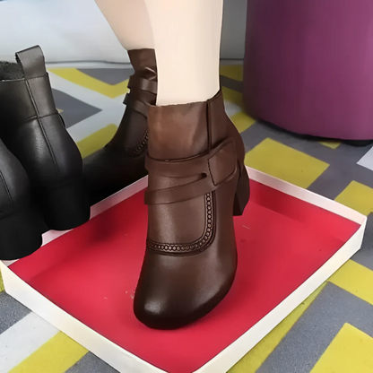 Botines Mujer Piel Hebilla Tacón Bajo Estilo Casual